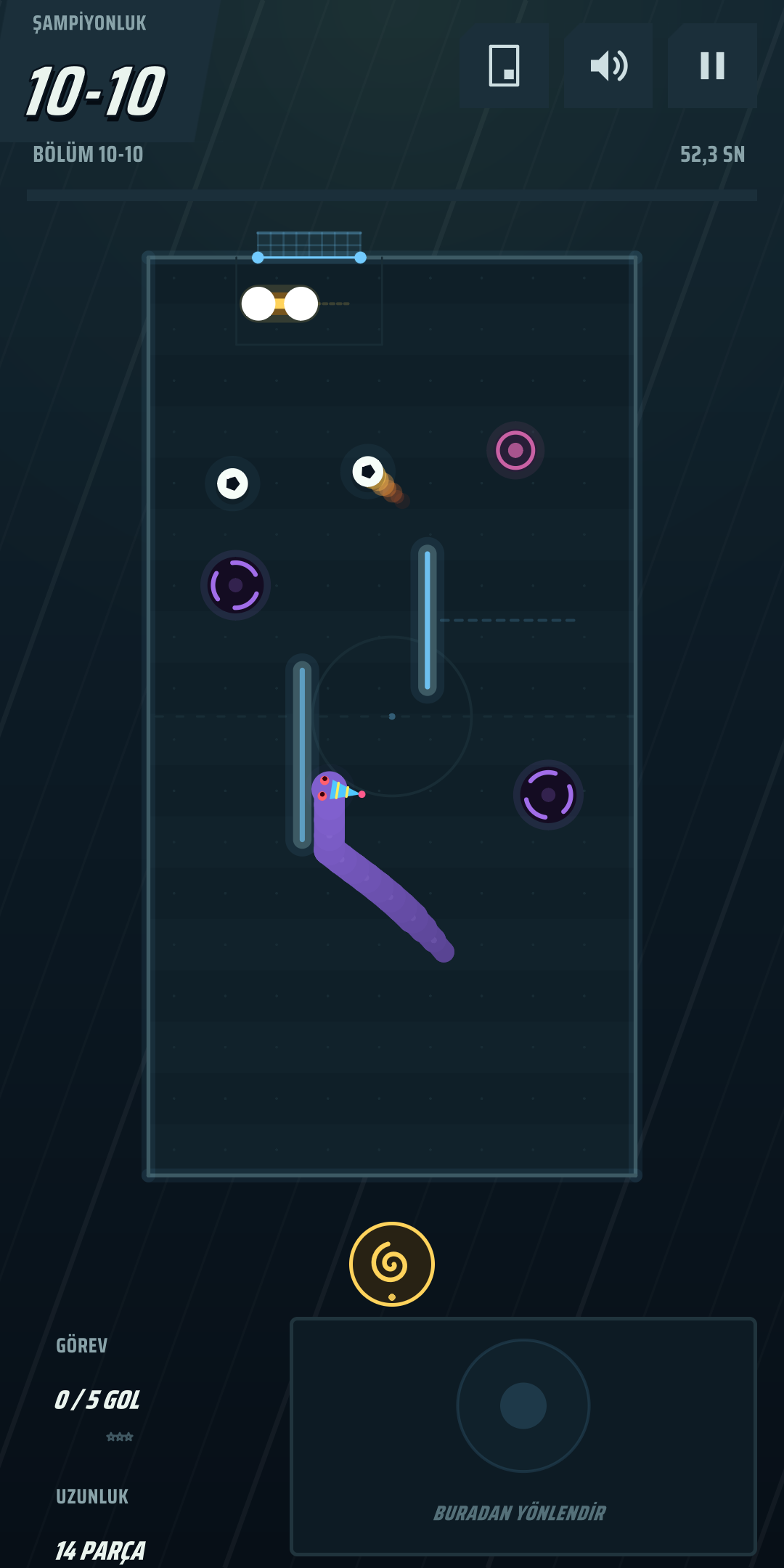 Tampon, portal ve kaleciyle patron bölümü / A boss level with a bumper, portals and a keeper